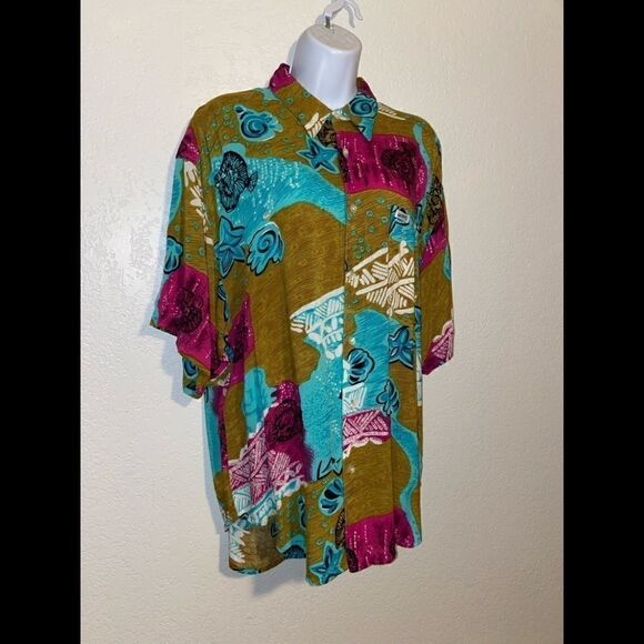 Vintage Guess by‎ Georges Marciano Hawaiian Fish print Retro Button Down - Picture 3 of 10